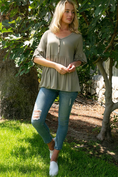 PLUS SOLID TULIP SLV BABYDOLL TOP