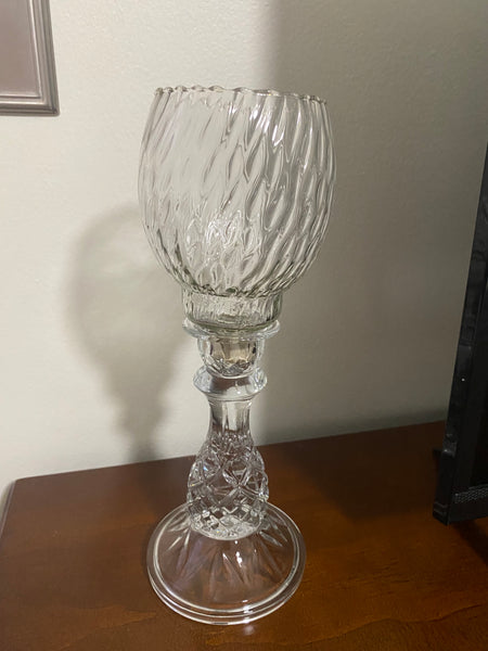 Clear Glass Decorative Hurricane Lamp with Textured Bowl