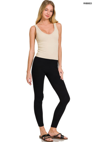 Ribbed Bra Padded V-Neck Tank Top