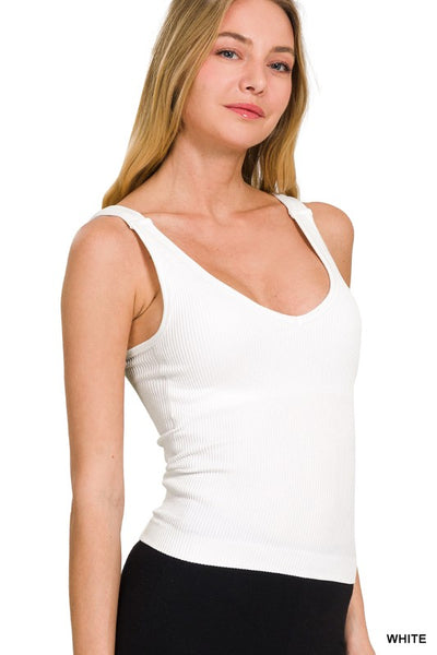 Ribbed Bra Padded V-Neck Tank Top
