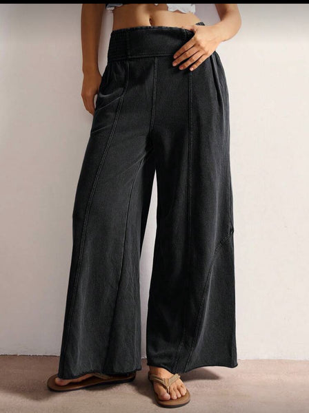 Wide Leg Mineral Washed Knit Pants