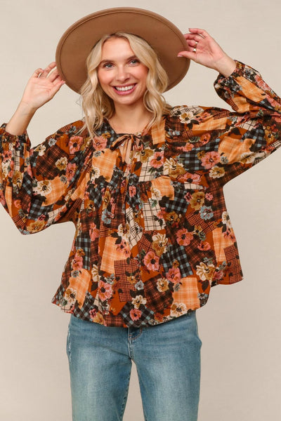 Apple Cider Patchwork Print Blouse