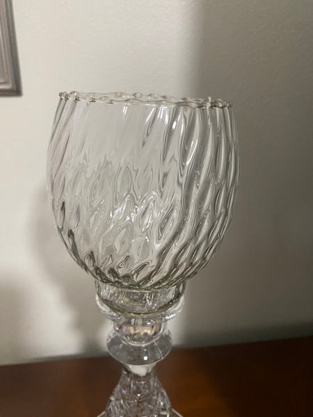 Clear Glass Decorative Hurricane Lamp with Textured Bowl