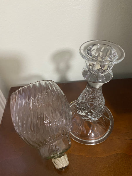 Clear Glass Decorative Hurricane Lamp with Textured Bowl