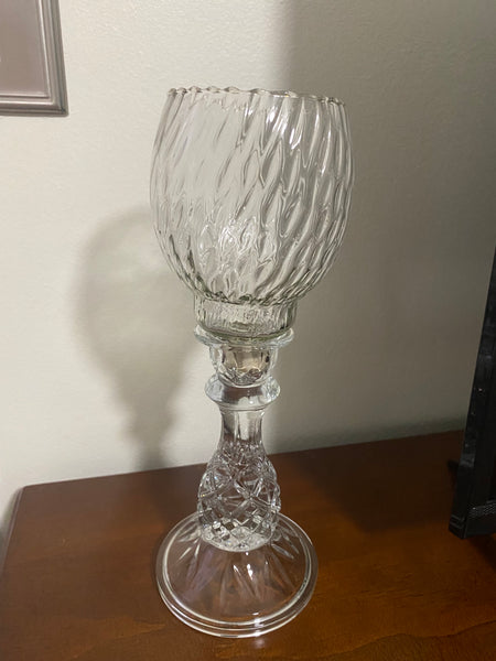 Clear Glass Decorative Hurricane Lamp with Textured Bowl