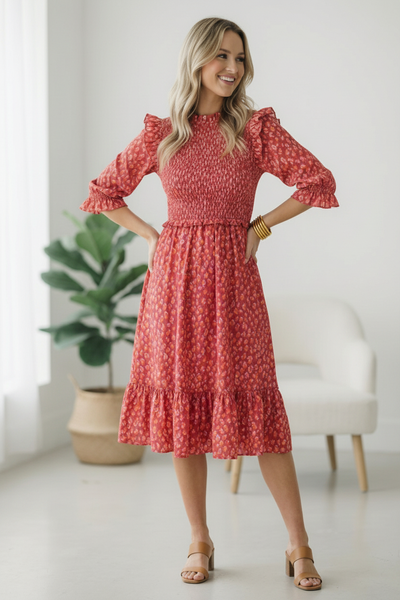 Be My Spring Sweetie Tomato Animal Smocked Dress