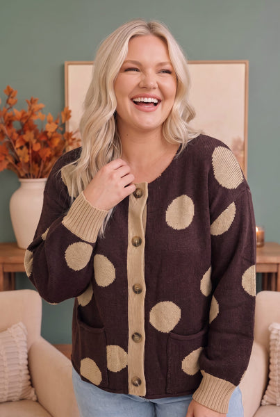 Dotty For You Chocolate Polka Dot Knit Cardigan