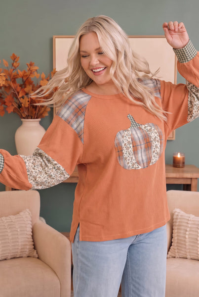 Pumpkin Patch Pretty Waffle Knit Top