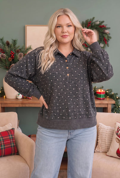 Cozy Dots and Button Stops Pullover