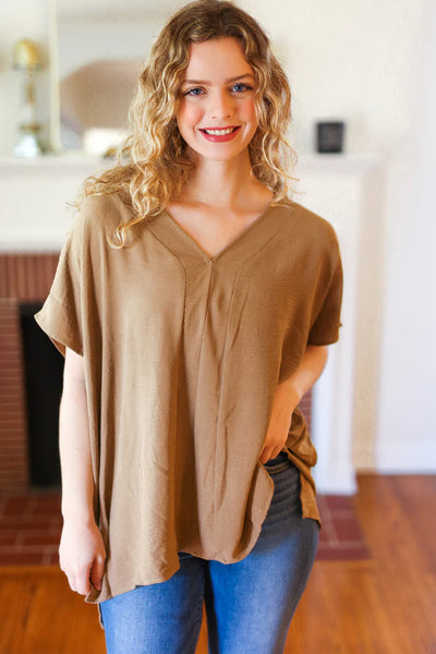 Tan Seam Detail Oversized Top