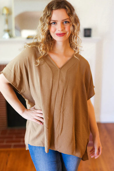 Tan Seam Detail Oversized Top