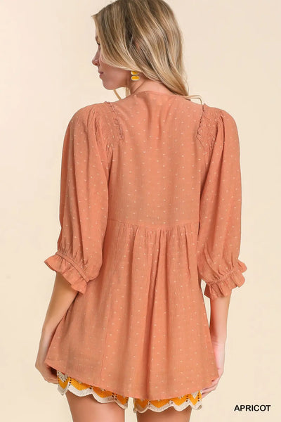 Umgee Dot Embroidered V-Neck Top