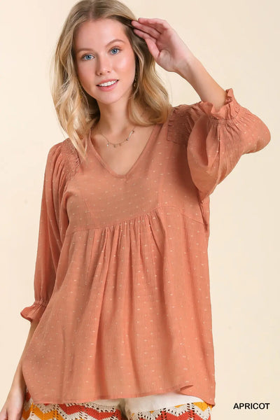 Umgee Dot Embroidered V-Neck Top