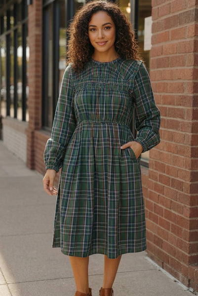 Cedar Lane Plaid Midi Dress