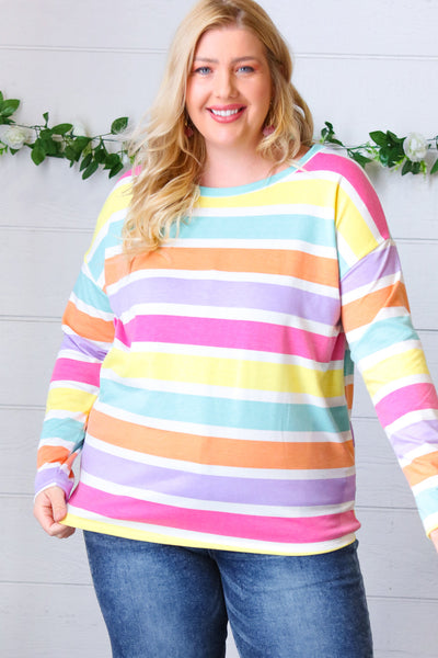 Rainbow Stripe French Terry Long Sleeve Pullover