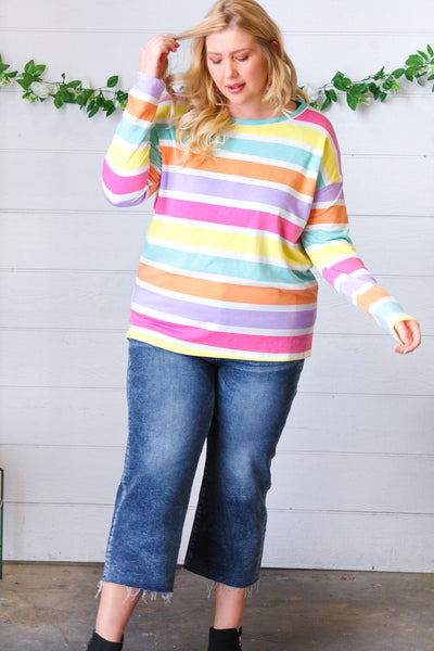Rainbow Stripe French Terry Long Sleeve Pullover