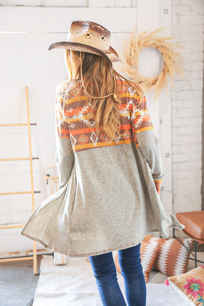 Aztec & Grey Hacci Color Block Pocketed Cardigan