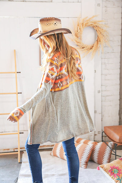 Aztec & Grey Hacci Color Block Pocketed Cardigan