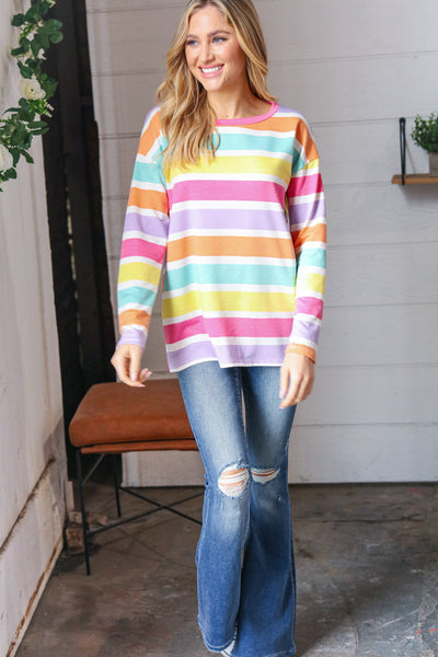 Rainbow Stripe French Terry Long Sleeve Pullover