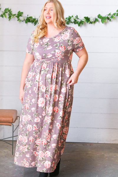 Grey Floral Print Pocketed Maxi Dress