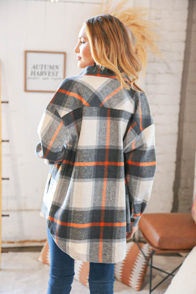 Charcoal Plaid Flannel Button Down Oversized Jacket