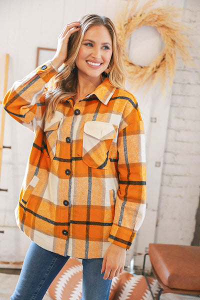 Mustard Plaid Flannel Button Down Oversized Jacket