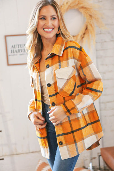 Mustard Plaid Flannel Button Down Oversized Jacket