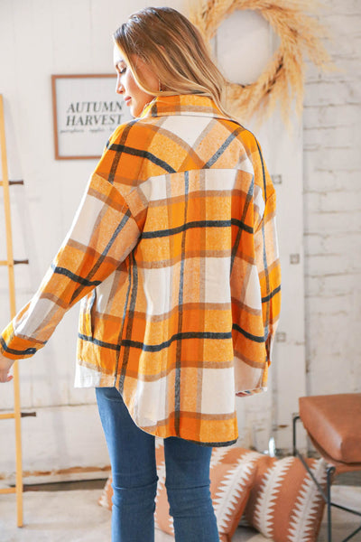 Mustard Plaid Flannel Button Down Oversized Jacket