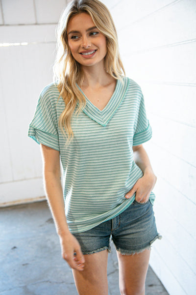 Mint Two-Tone Jacquard Dolman Out Seam Top