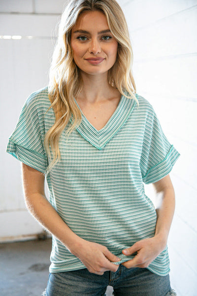 Mint Two-Tone Jacquard Dolman Out Seam Top