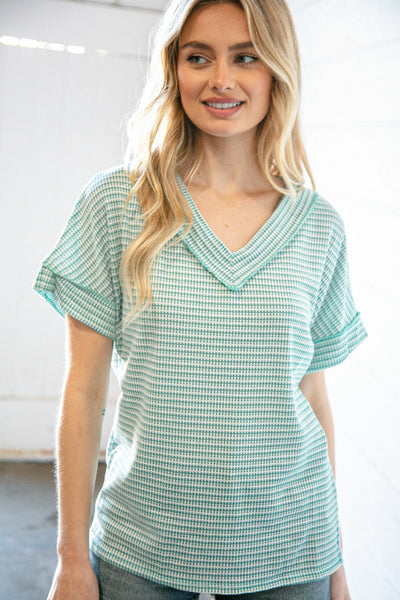 Mint Two-Tone Jacquard Dolman Out Seam Top