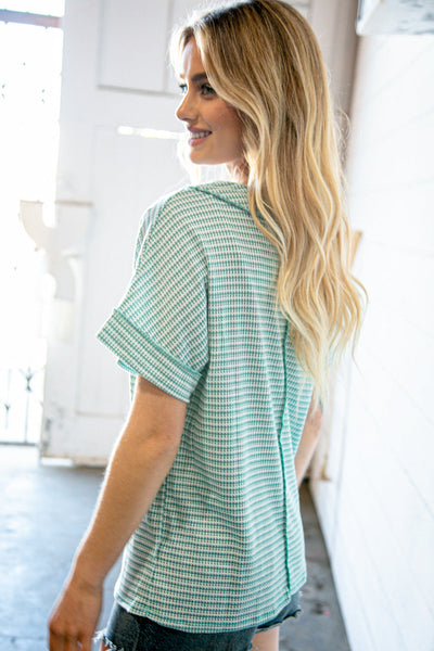 Mint Two-Tone Jacquard Dolman Out Seam Top
