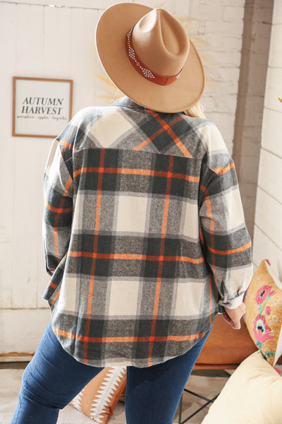 Charcoal Plaid Flannel Button Down Oversized Jacket