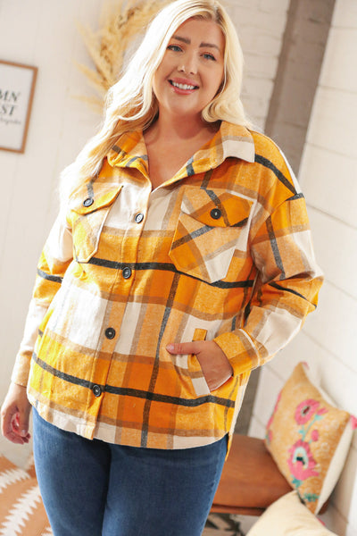 Mustard Plaid Flannel Button Down Oversized Jacket