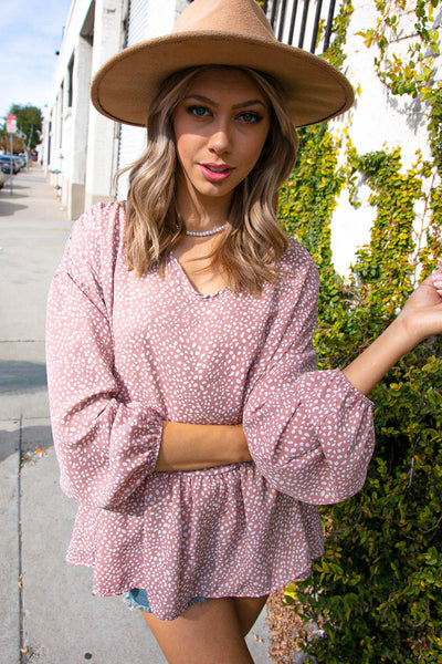 Beige Spotted Leopard Wool Dobby Woven Top