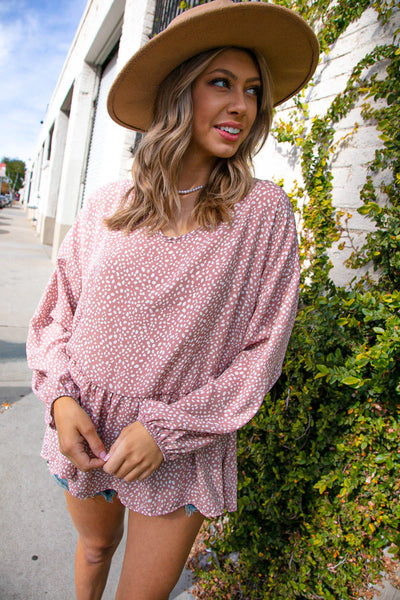 Beige Spotted Leopard Wool Dobby Woven Top