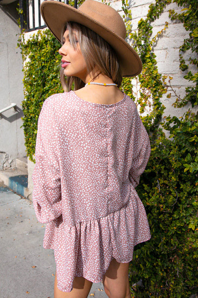 Beige Spotted Leopard Wool Dobby Woven Top