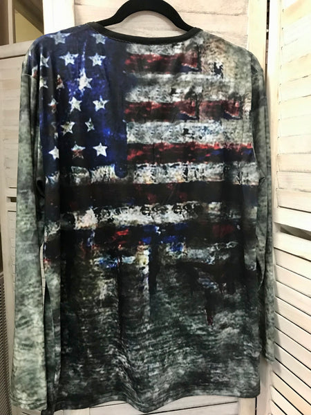 Men’s Flag Print Half Button- XL