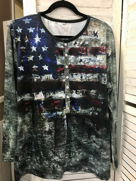 Men’s Flag Print Half Button- XL