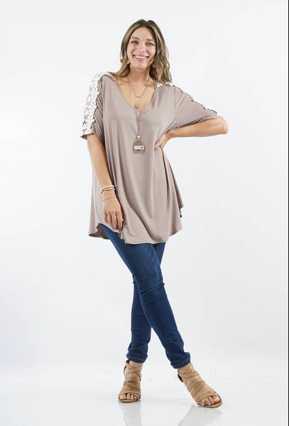 V Neck Crochet Shoulder Tunic