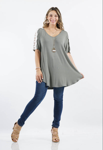 V Neck Crochet Shoulder Tunic