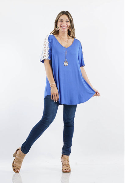 V Neck Crochet Shoulder Tunic