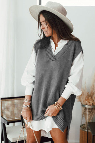 Gray Knit Vest Pullover Sweater - XL
